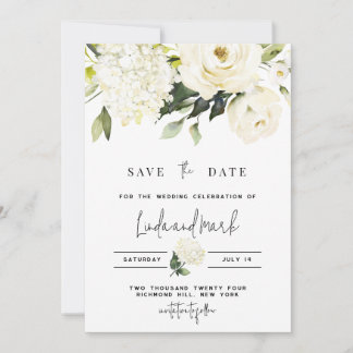 Hydrangea Save the Date Template, White Roses Invitation