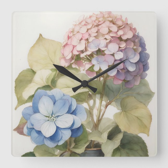 Hydrangea Square Wall Clock (Front)