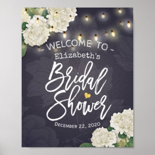 Hydrangea String Lights Bridal Shower Welcome Sign