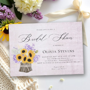 Hydrangea Sunflowers Lilac Vintage Bridal Shower Invitation