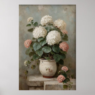 Hydrangea Wall Art Print, Antique Spring Meadow