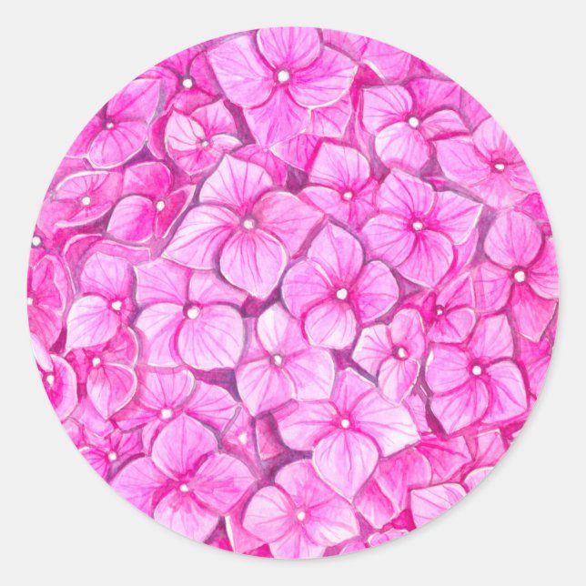 Hydrangea watercolor classic round sticker (Front)