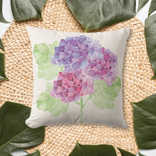 Hydrangea Watercolor Floral Summer Outdoor Pillow (Creator Uploaded)