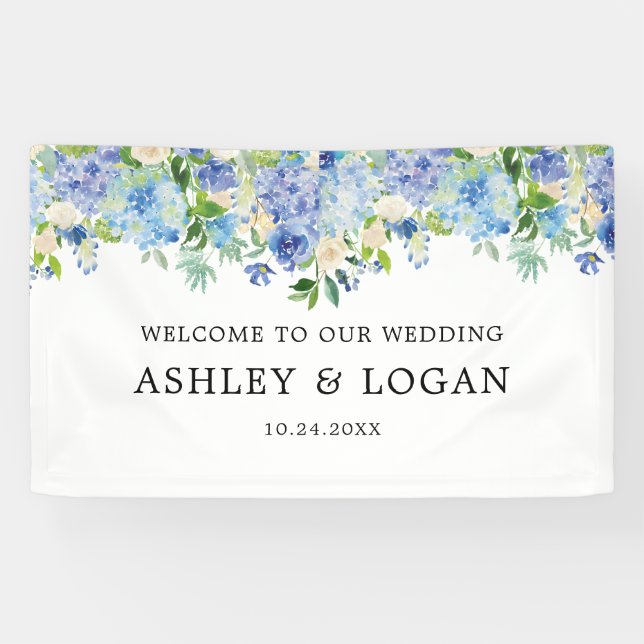 Hydrangea Watercolor Floral Wedding Welcome Banner (Horizontal)