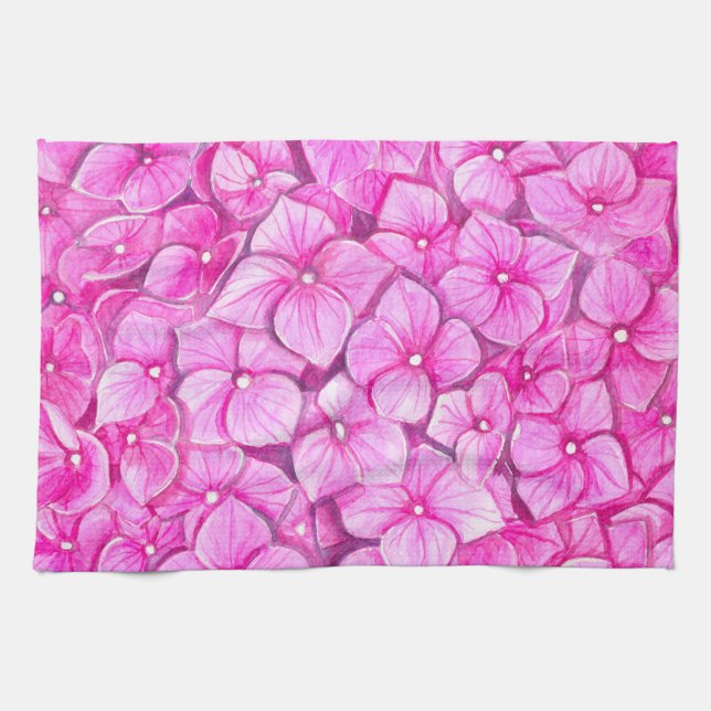 Hydrangea watercolor kitchen towel (Horizontal)