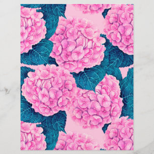Hydrangea watercolor pattern, pink and blue