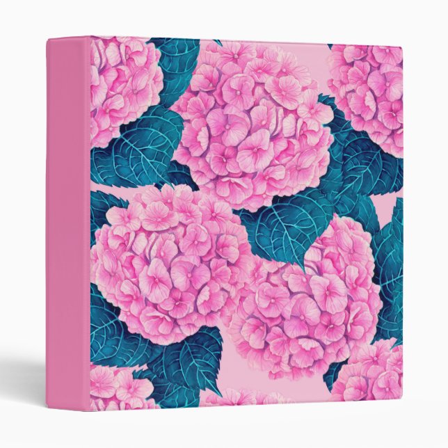Hydrangea watercolor pattern, pink and blue binder (Front/Spine)