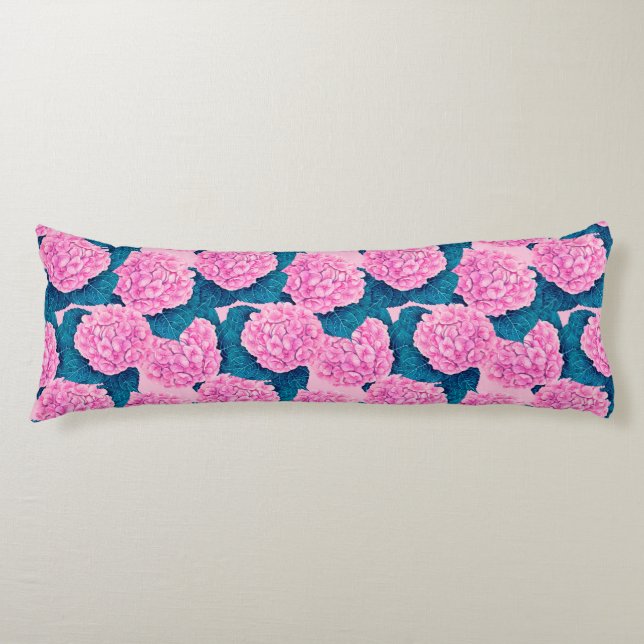 Hydrangea watercolor pattern, pink and blue body pillow (Front)