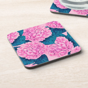 Hydrangea watercolor pattern, pink and blue coaster