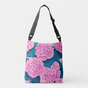 Hydrangea watercolor pattern, pink and blue crossbody bag