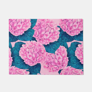 Hydrangea watercolor pattern, pink and blue doormat