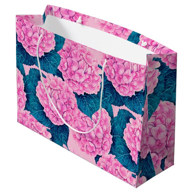 Hydrangea watercolor pattern, pink and blue large gift bag (Back Angled)