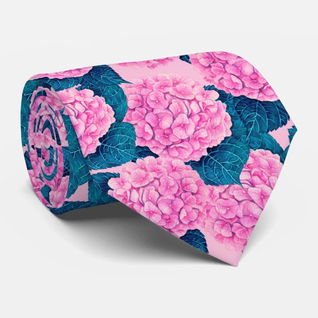 Hydrangea watercolor pattern, pink and blue tie (Rolled)
