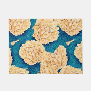 Hydrangea watercolor pattern, yellow and blue doormat