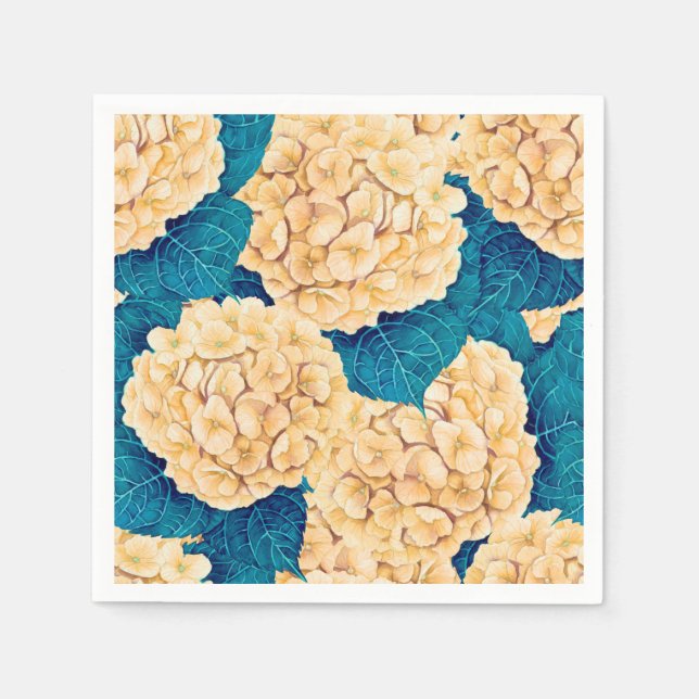 Hydrangea watercolor pattern, yellow and blue napkin (Front)