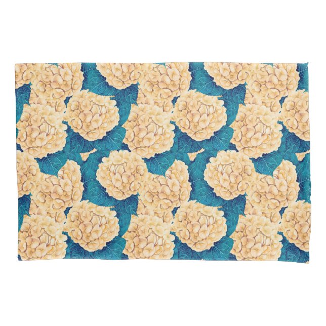 Hydrangea watercolor pattern, yellow and blue pillowcase (Front)