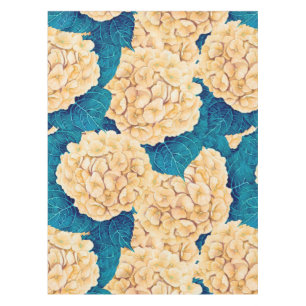 Hydrangea watercolor pattern, yellow and blue tablecloth