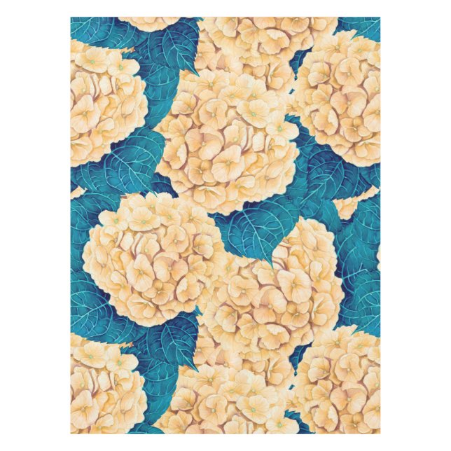 Hydrangea watercolor pattern, yellow and blue tablecloth (Front)