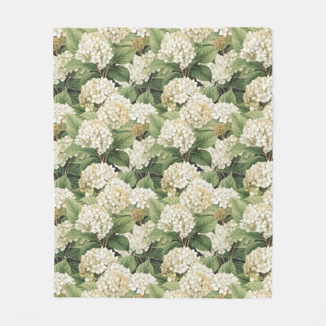 Hydrangea watercolour floral Boho retro flowers Fleece Blanket (Front)