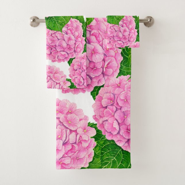 Hydrangea waterolor pattern bath towel set (Insitu)
