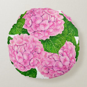 Hydrangea waterolor pattern round pillow