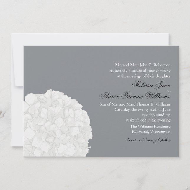 Hydrangea Wedding Invitation - Grey (Front)