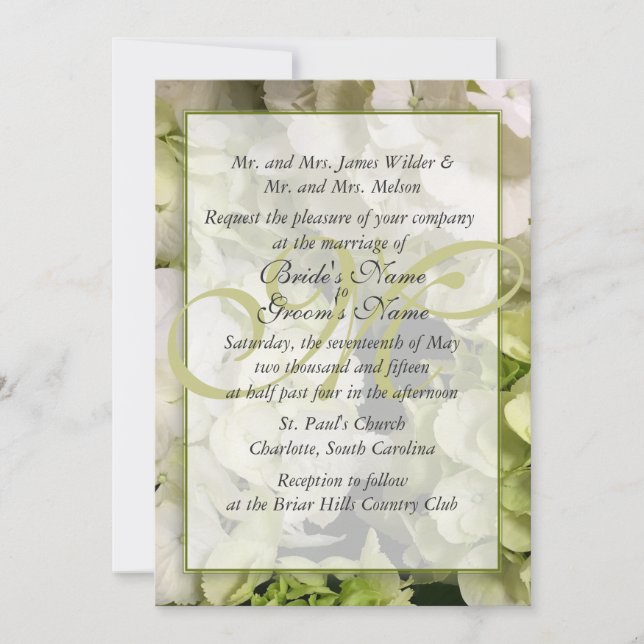 Hydrangea White Green Wedding Suite Invitation (Front)
