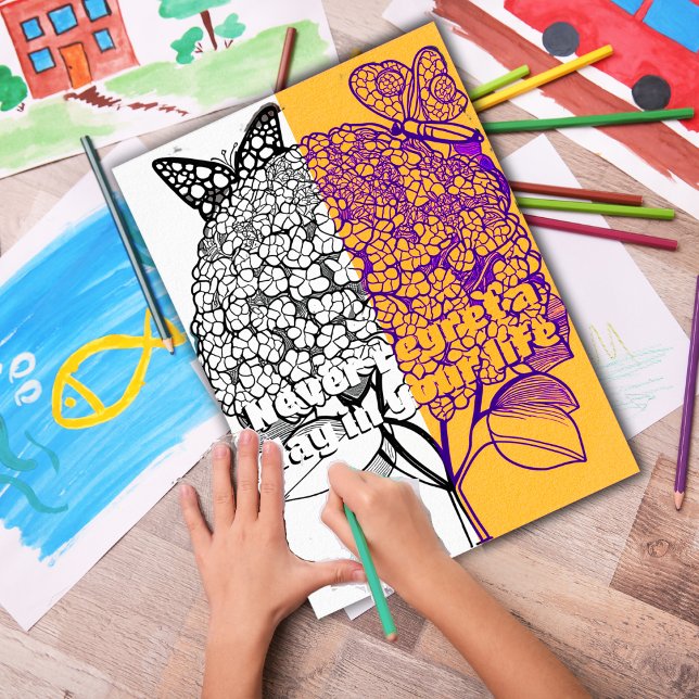 Hydrangea with Butterfly Colouring Page Printable Poster (Customize the text OR remove then download and print out at home for therapeutic coloring fun.)