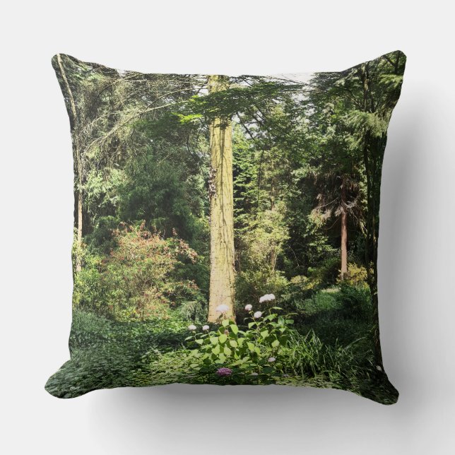 Hydrangea Wood Trees Nature Photography Throw Pillow (Front)