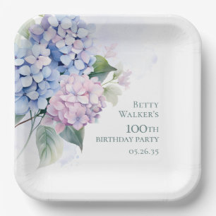 Hydrangeas 100th Birthday Party Paper Plate