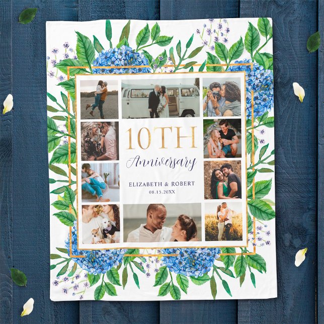 Hydrangeas 10th Anniversary Custom Photo Collage Fleece Blanket (Creator Uploaded)
