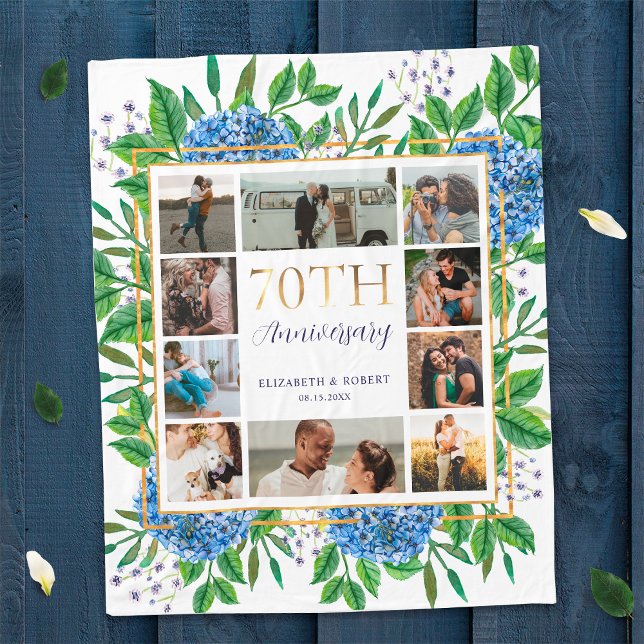 Hydrangeas 70th Anniversary Custom Photo Collage Fleece Blanket (Creator Uploaded)