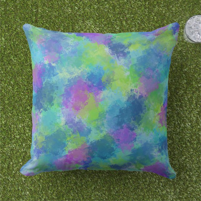Hydrangeas Abstract Throw Pillow (Grass)