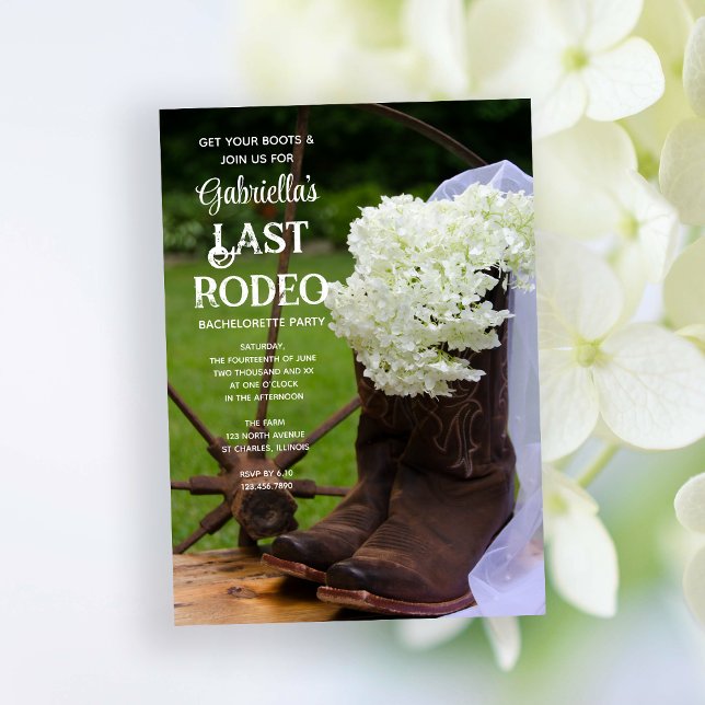 Hydrangeas and Boots Last Rodeo Bachelorette Party Invitation (Creator Uploaded)