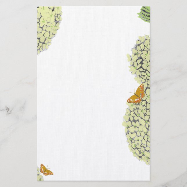 Hydrangeas and Butterflies Stationery (Front)