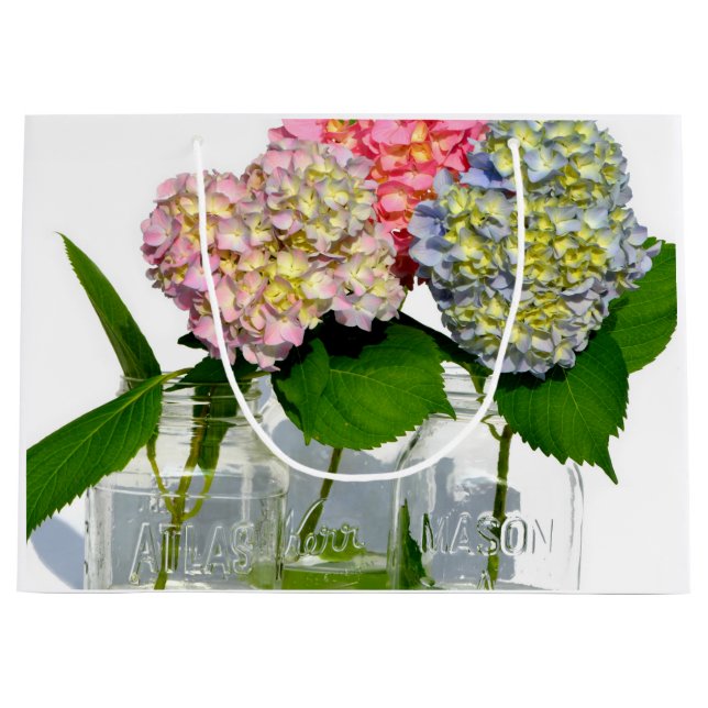 Hydrangeas and Mason jar Large Gift Bag (Front)