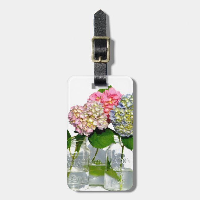 hydrangeas and mason jar luggage tag (Front Vertical)
