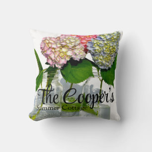 Hydrangeas and Mason jar monogram  Throw Pillow