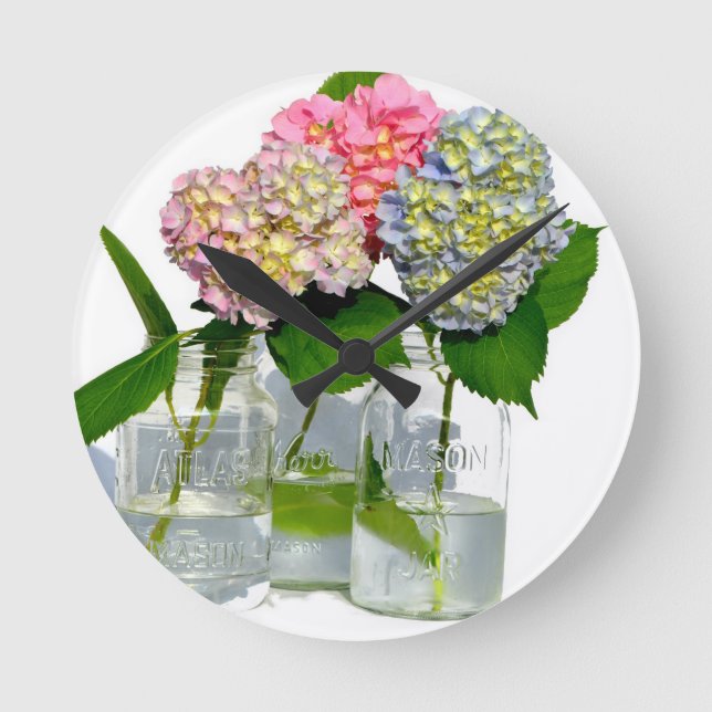 hydrangeas and mason jar round clock (Front)