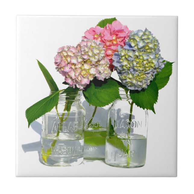 Hydrangeas and Mason jar Tile (Front)