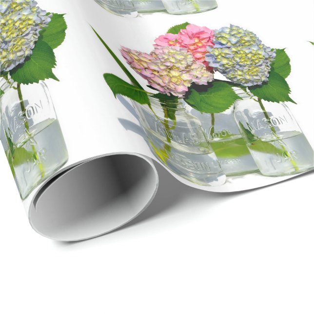 Hydrangeas and Mason jar Wrapping Paper (Roll Corner)