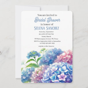 Hydrangeas Blue Floral Watercolor Bridal Shower  Invitation