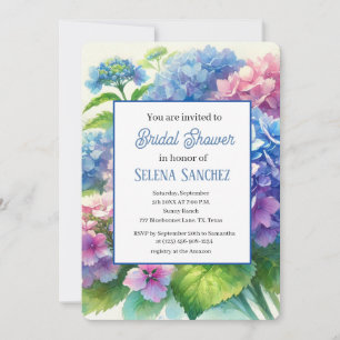 Hydrangeas Blue Floral Watercolor Bridal Shower  Invitation