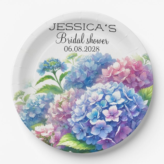 Hydrangeas Blue Flowers  Bridal Shower Party Paper Plate (Front)