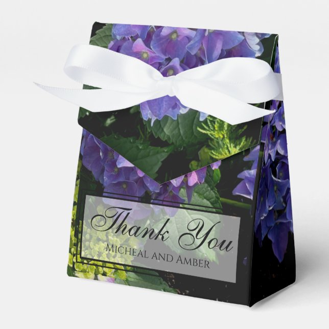 Hydrangeas blue purple floral flower garden favor box (Front Side)