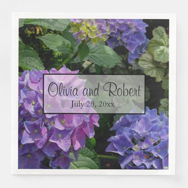 Hydrangeas blue purple floral flower garden napkin (Front)