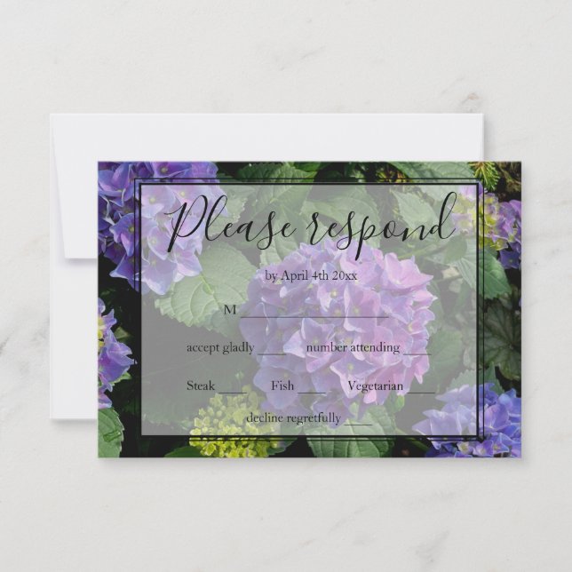 Hydrangeas blue purple floral flower garden RSVP Card (Front)