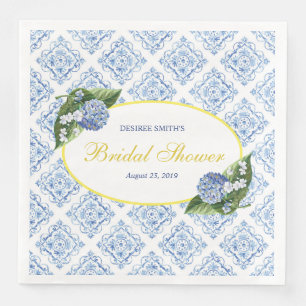 Hydrangeas Blue Tile Bridal Shower Napkins