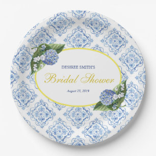 Hydrangeas Blue Tile Paper Plates