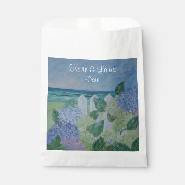 Hydrangeas By The Beach Wedding Favour Bag (Front)